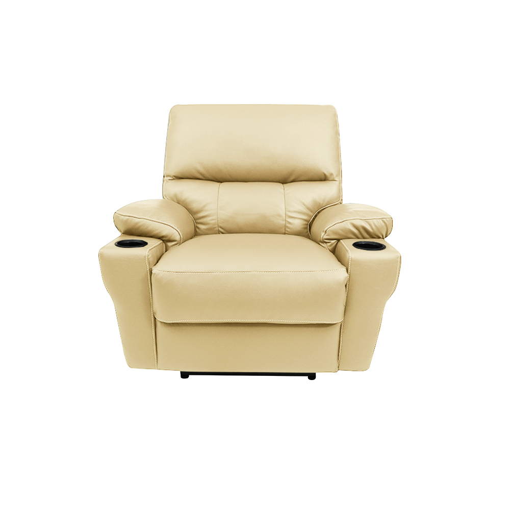 Poltrona do Papai Sala de Cinema Mia Reclinável Retrátil Power Elétrico Base Fixa Couro Creme G40 - Gran Belo
