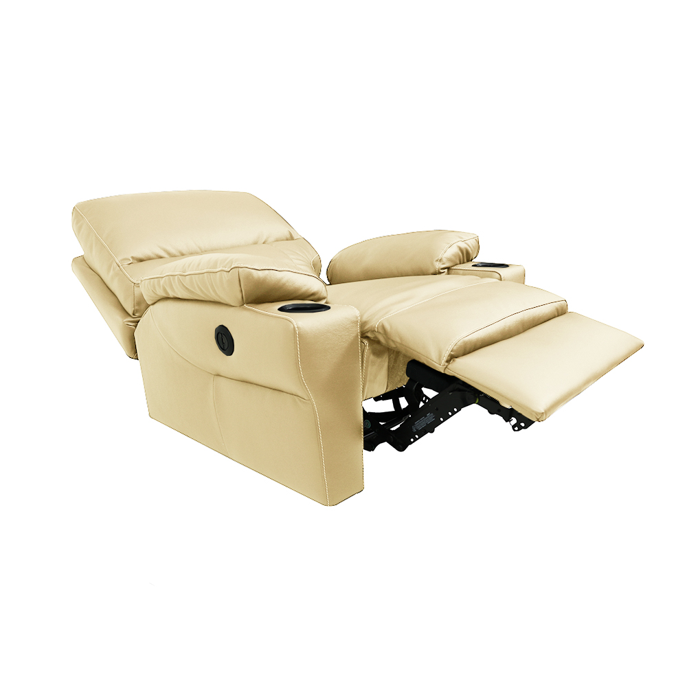 Poltrona do Papai Sala de Cinema Mia Reclinável Retrátil Power Elétrico Base Fixa Couro Creme G40 - Gran Belo