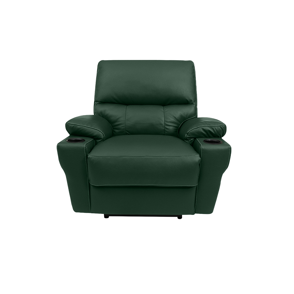 Poltrona do Papai Sala de Cinema Mia Reclinável Retrátil Power Elétrico Base Fixa Couro Verde Brilho G40 - Gran Belo
