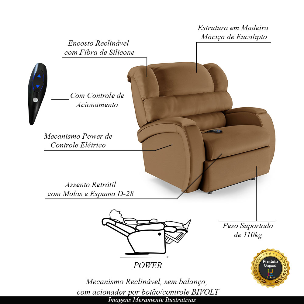Poltrona do Papai Sala de Cinema Reclinável Kylie Controle Power Elétrico PU Caramelo G23