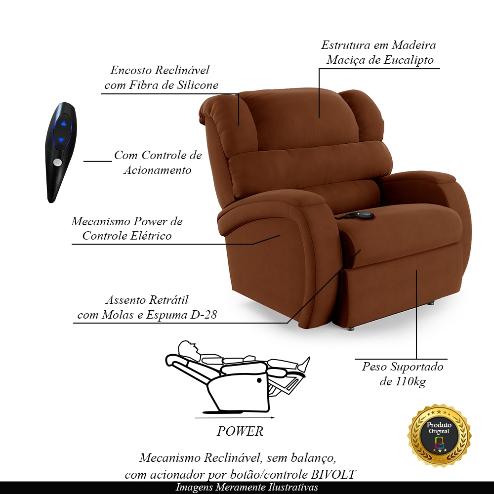 Poltrona do Papai Sala de Cinema Reclinável Kylie Controle Power Elétrico Veludo Terracota G23
