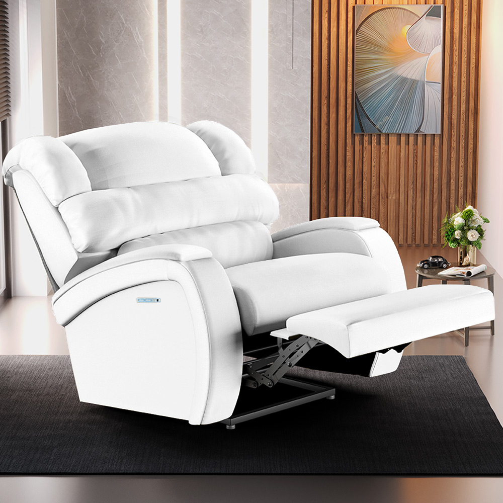 Poltrona do Papai Sala de Cinema Reclinável Kylie Elétrica Botão com Led Massagem USB PU Branco G23