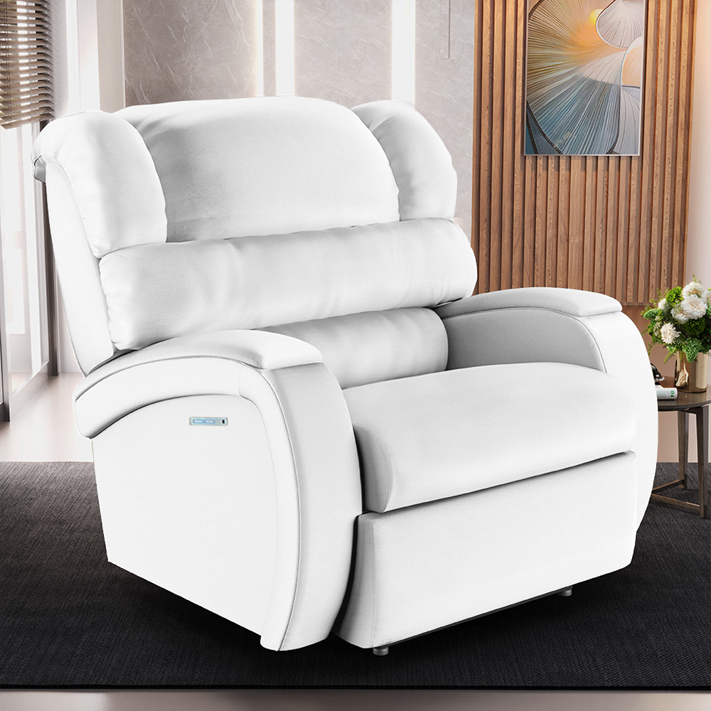 Poltrona do Papai Sala de Cinema Reclinável Kylie Elétrica Botão com Led Massagem USB PU Branco G23