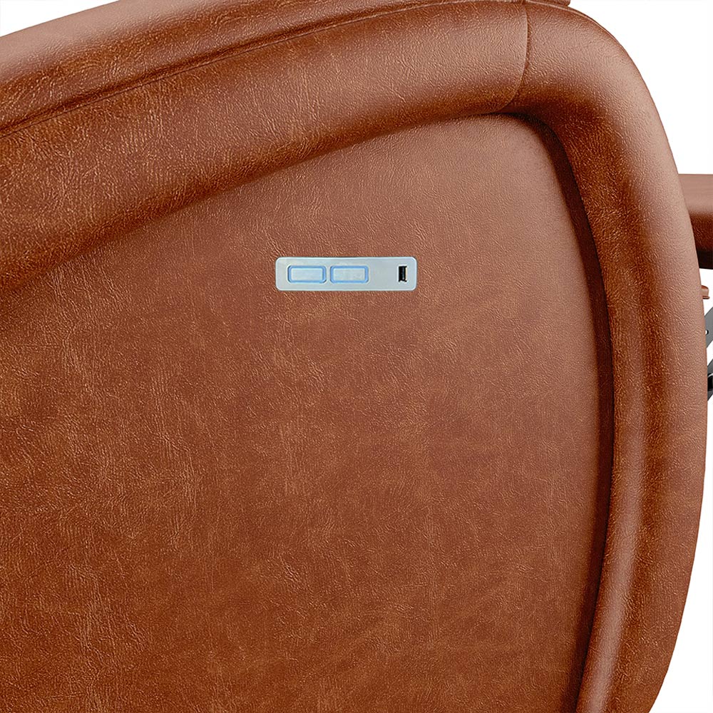 Poltrona do Papai Sala de Cinema Reclinável Kylie Elétrica Botão com Led Massagem USB PU Caramelo Brilho G23