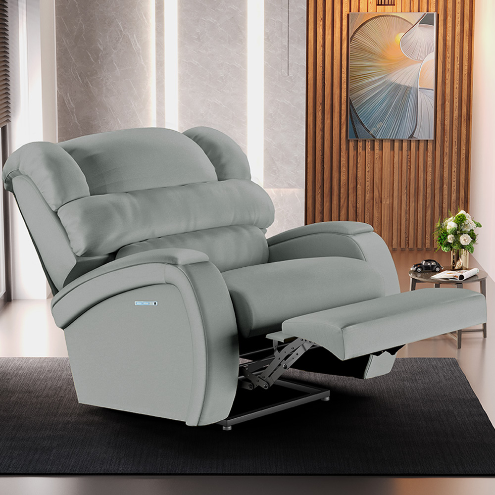 Poltrona do Papai Sala de Cinema Reclinável Kylie Elétrica Botão com Led Massagem USB PU Cinza G23