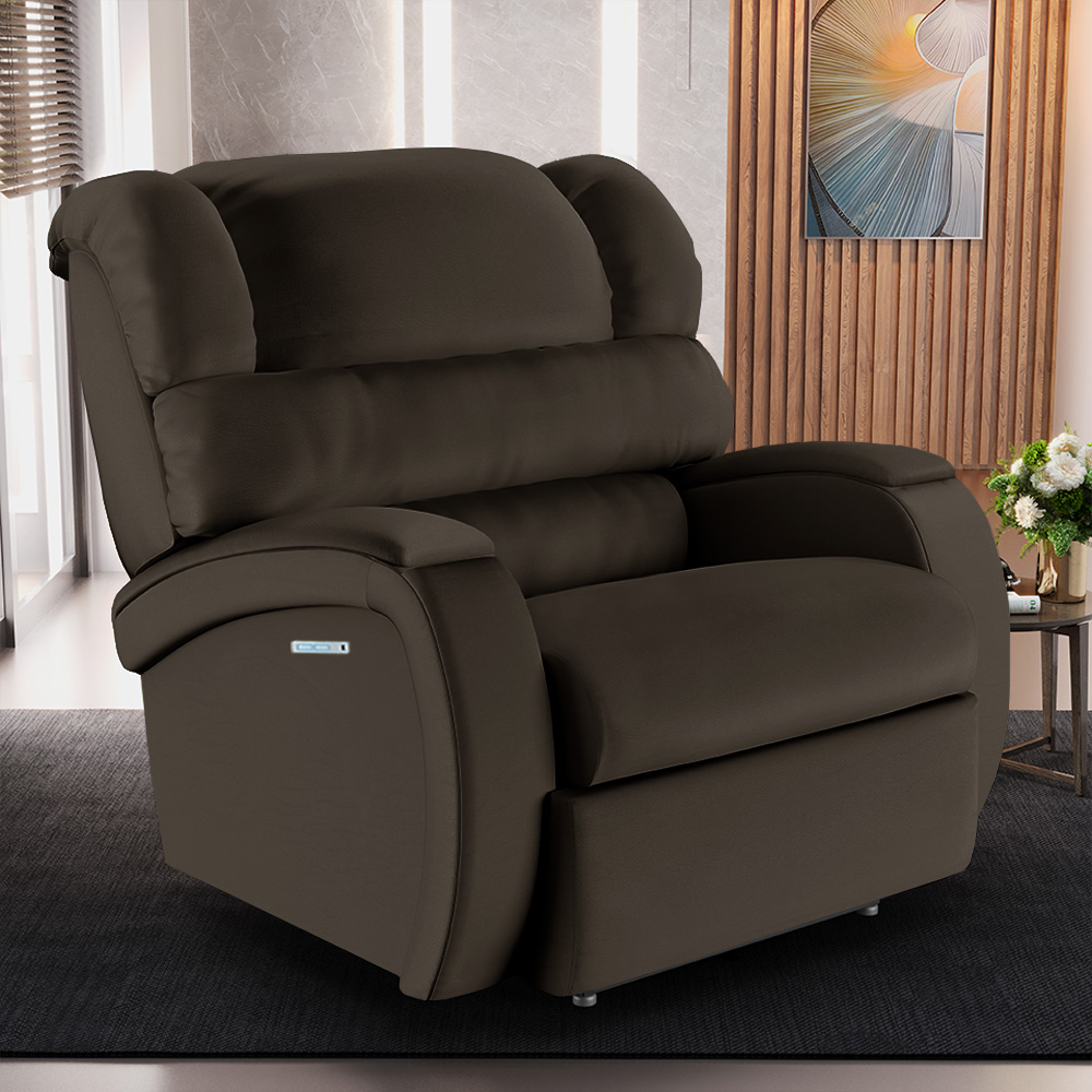 Poltrona do Papai Sala de Cinema Reclinável Kylie Elétrica Botão com Led Massagem USB PU Marrom G23