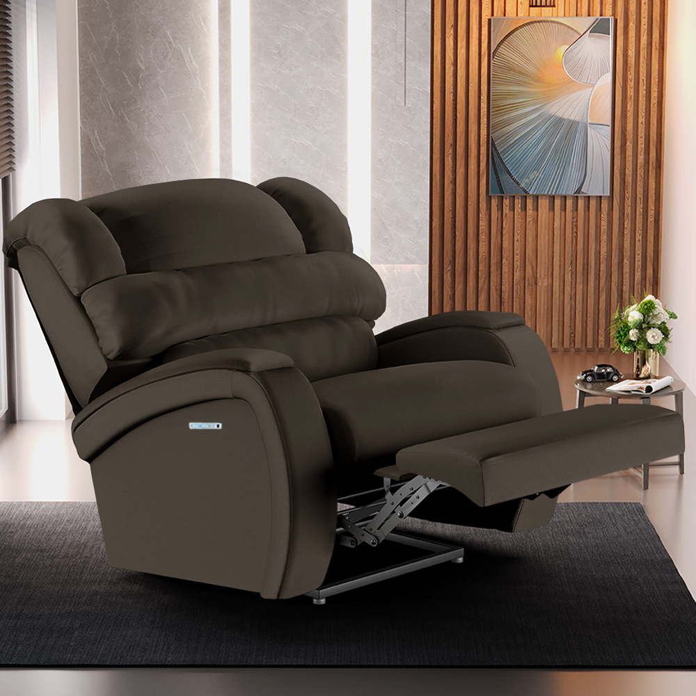 Poltrona do Papai Sala de Cinema Reclinável Kylie Elétrica Botão com Led Massagem USB PU Marrom G23