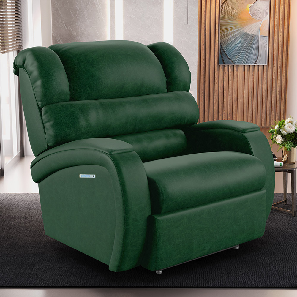 Poltrona do Papai Sala de Cinema Reclinável Kylie Elétrica Botão com Led Massagem USB PU Verde Musgo G23