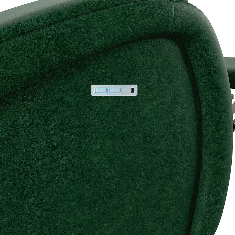 Poltrona do Papai Sala de Cinema Reclinável Kylie Elétrica Botão com Led Massagem USB PU Verde Musgo G23