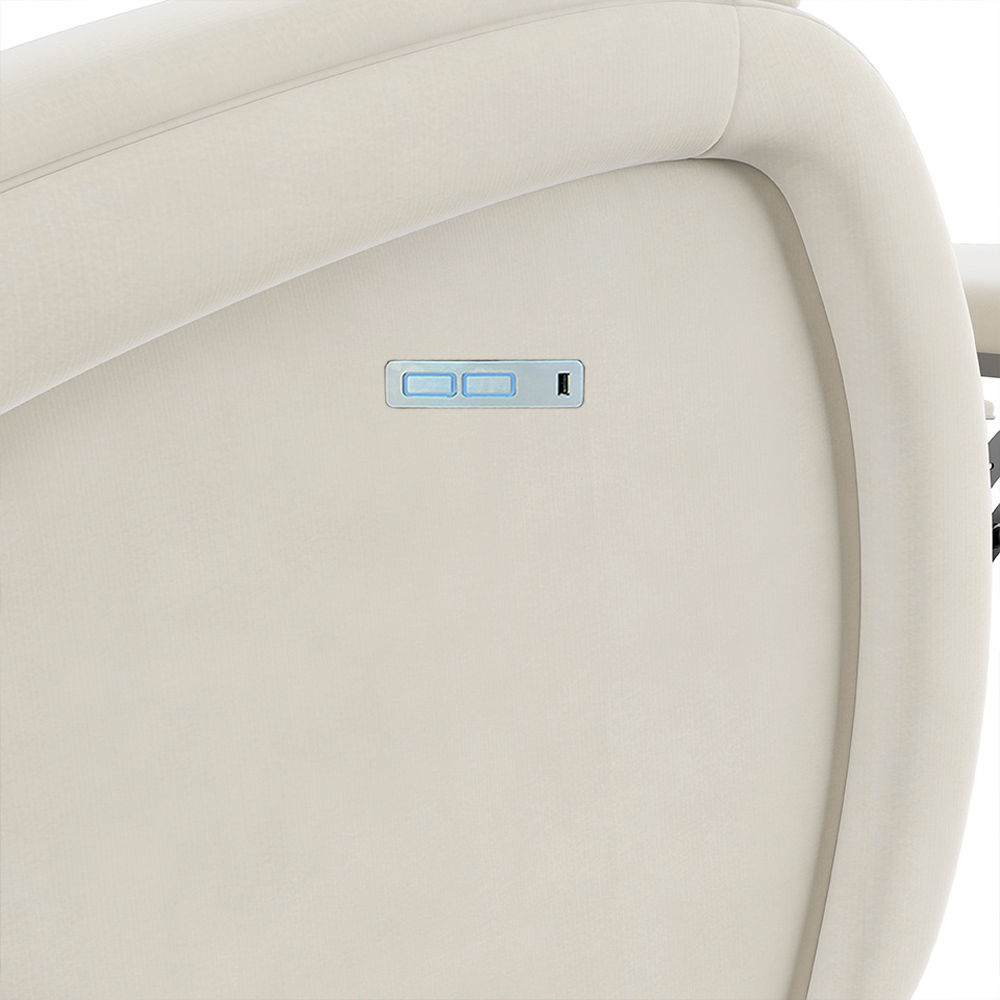 Poltrona do Papai Sala de Cinema Reclinável Kylie Elétrica Botão com Led Massagem USB Veludo Bege G23