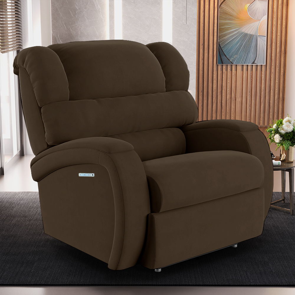 Poltrona do Papai Sala de Cinema Reclinável Kylie Elétrica Botão com Led Massagem USB Veludo Marrom G23