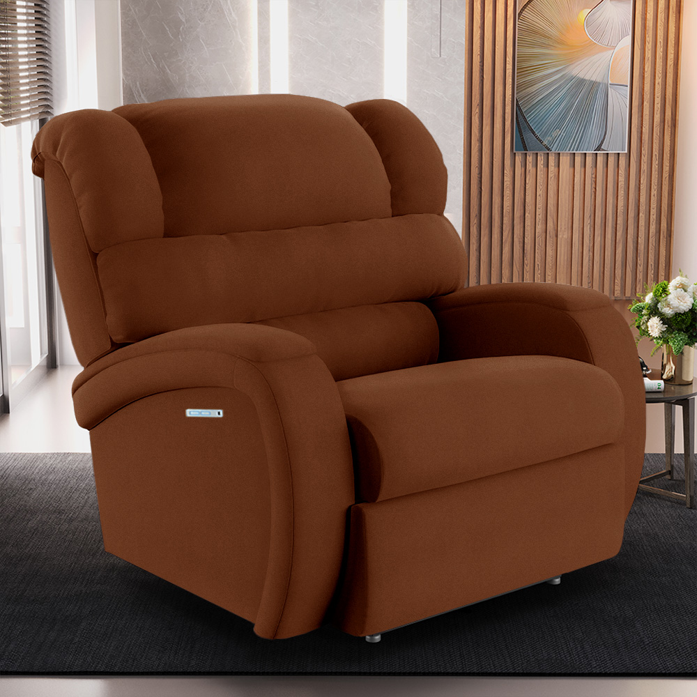 Poltrona do Papai Sala de Cinema Reclinável Kylie Elétrica Botão com Led Massagem USB Veludo Terracota G23