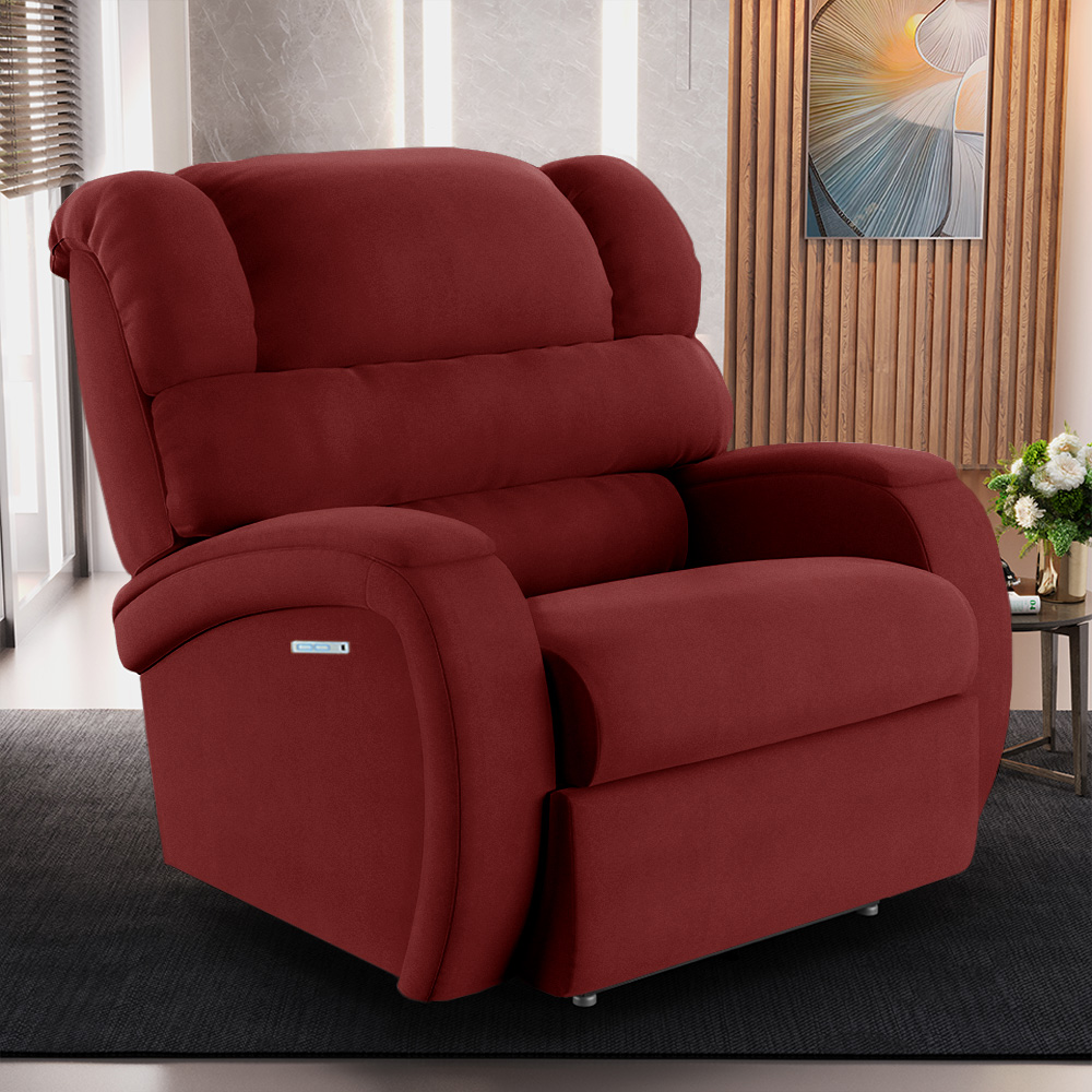 Poltrona do Papai Sala de Cinema Reclinável Kylie Elétrica Botão com Led Massagem USB Veludo Vermelho G23
