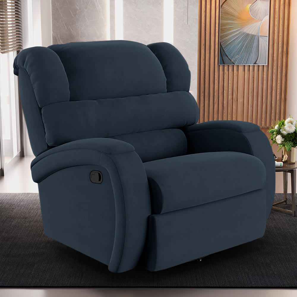 Poltrona do Papai Sala de Cinema Reclinável Kylie Glider Manual Giratória Massagem USB Veludo Azul G23