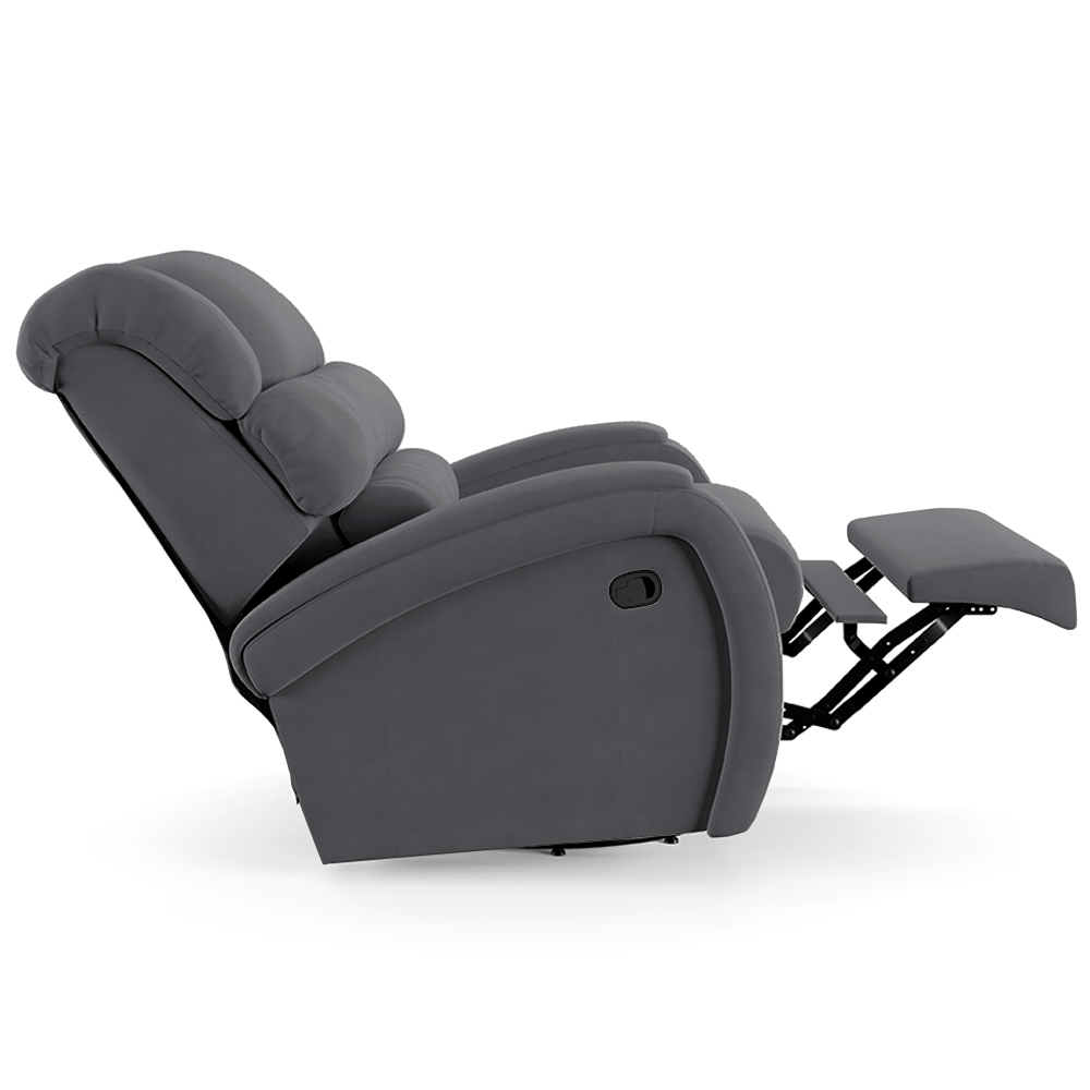 Poltrona do Papai Sala de Cinema Reclinável Kylie Glider Manual Giratória Massagem USB Veludo Cinza Grafite G23
