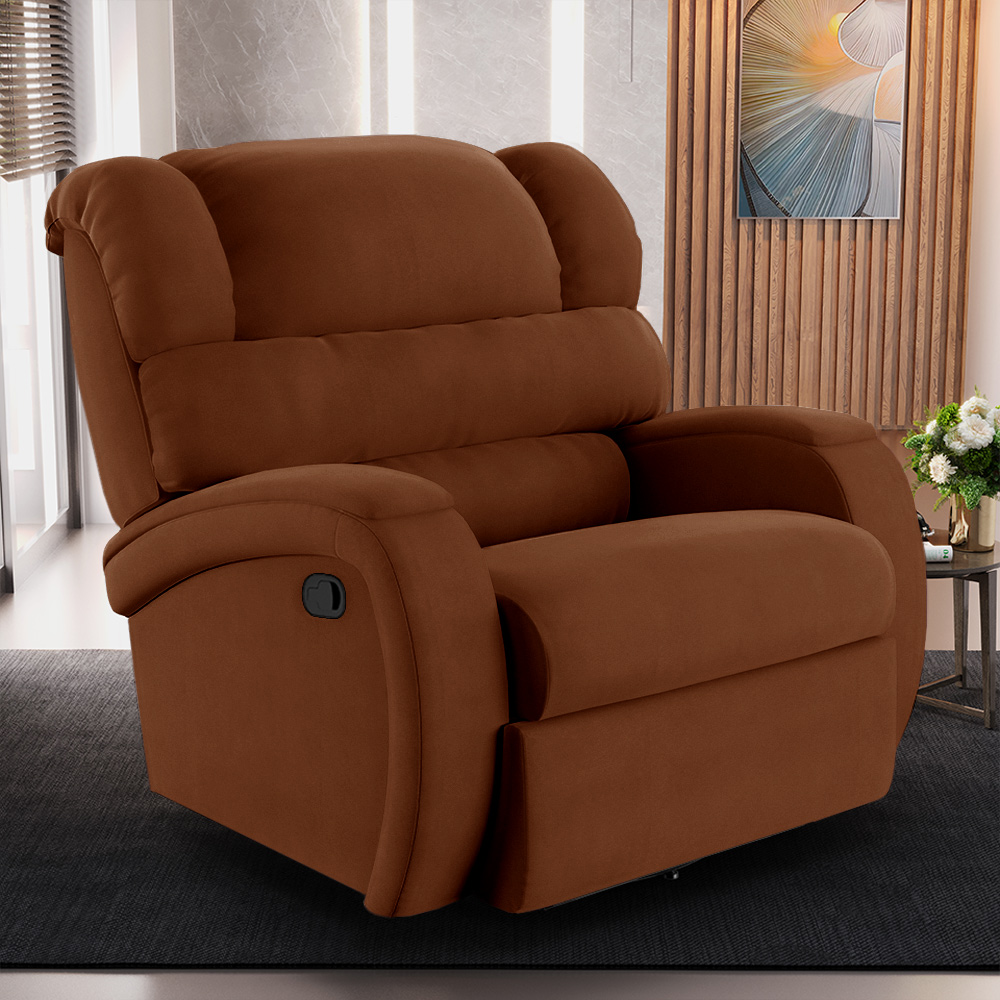 Poltrona do Papai Sala de Cinema Reclinável Kylie Glider Manual Giratória Massagem USB Veludo Terracota G23