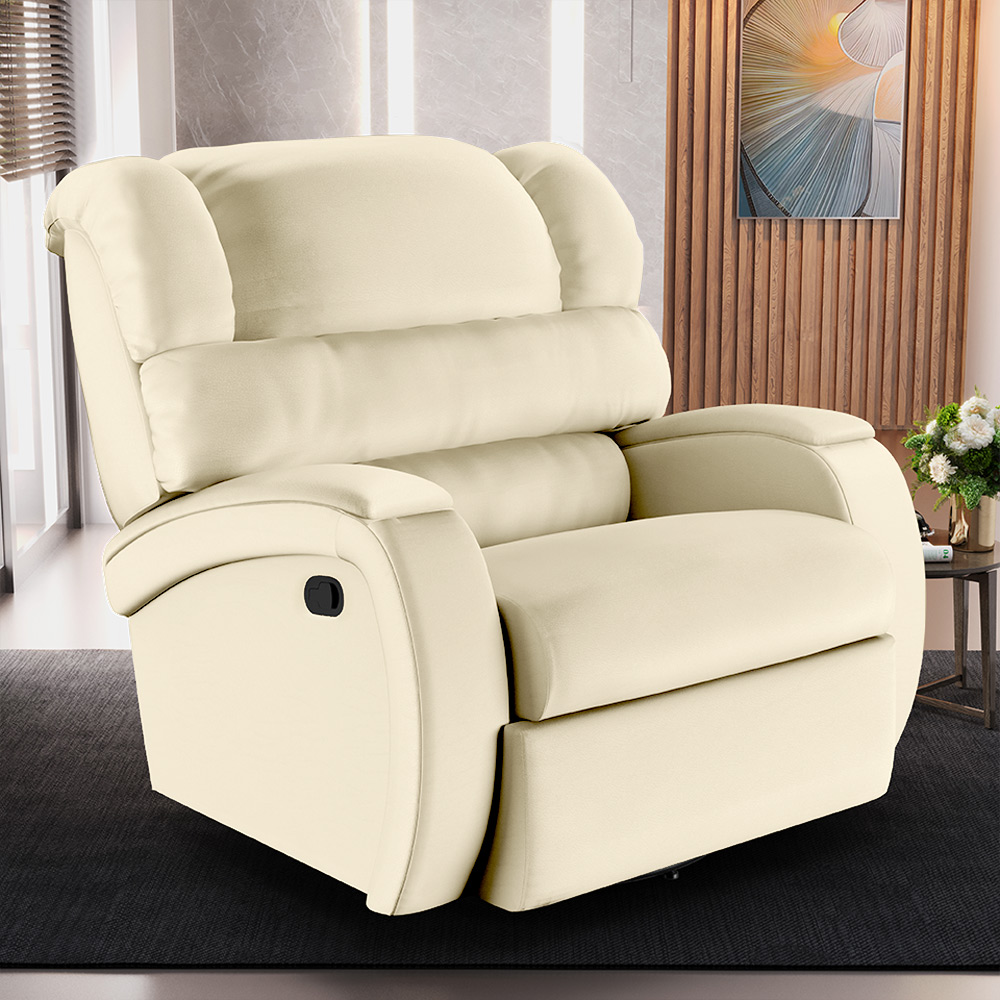 Poltrona do Papai Sala de Cinema Reclinável Kylie Glider Manual Giratória PU Bege G23