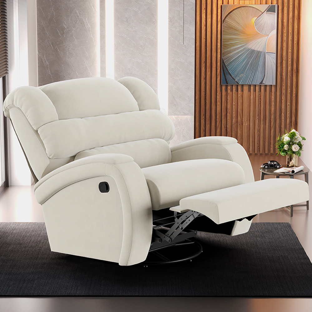 Poltrona do Papai Sala de Cinema Reclinável Kylie Glider Manual Giratória USB Veludo Bege G23