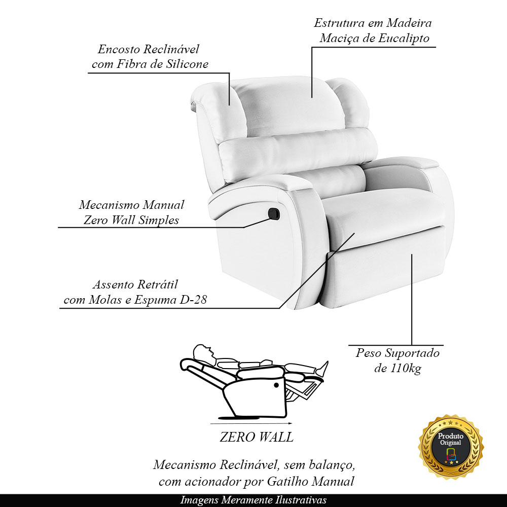 Poltrona do Papai Sala de Cinema Reclinável Kylie Manual PU Branco G23