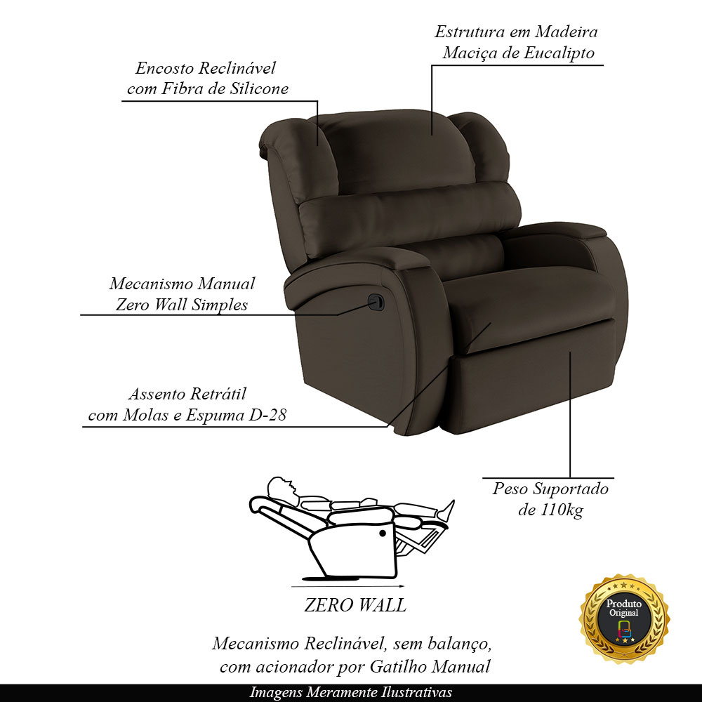 Poltrona do Papai Sala de Cinema Reclinável Kylie Manual PU Marrom G23