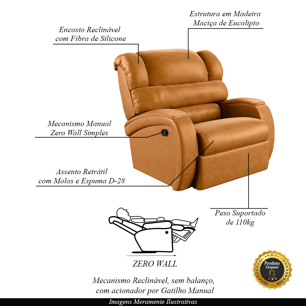 Poltrona do Papai Sala de Cinema Reclinável Kylie Manual PU Whisky G23