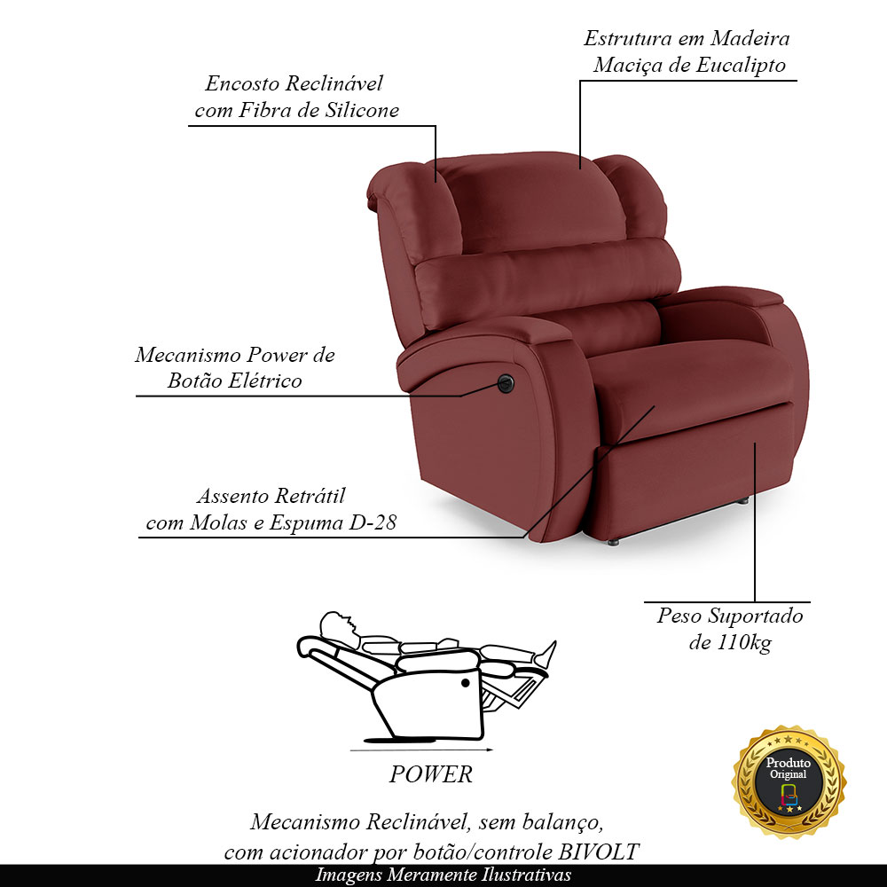Poltrona do Papai Sala de Cinema Reclinável Kylie Power Elétrica PU Vermelho G23