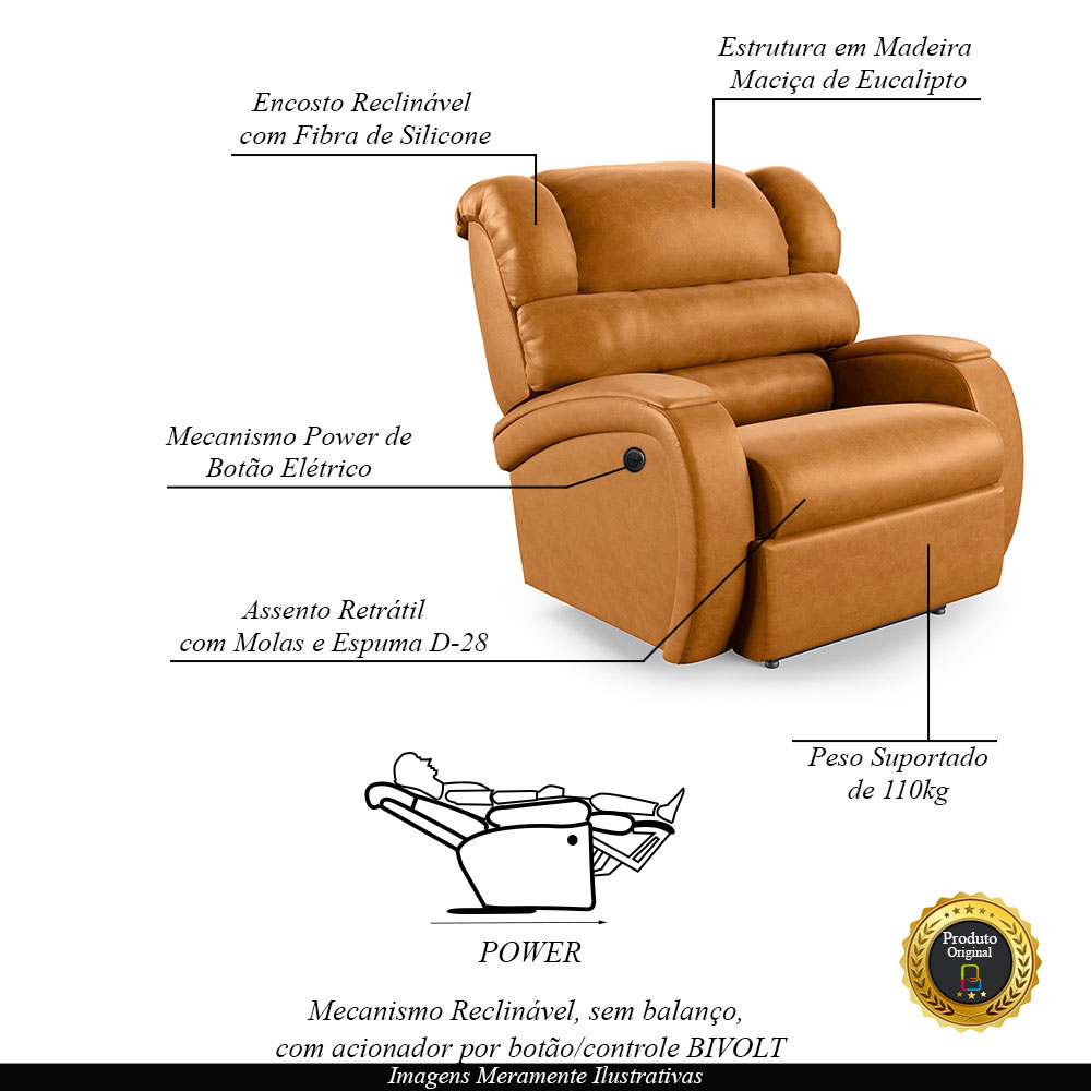 Poltrona do Papai Sala de Cinema Reclinável Kylie Power Elétrica PU Whisky G23