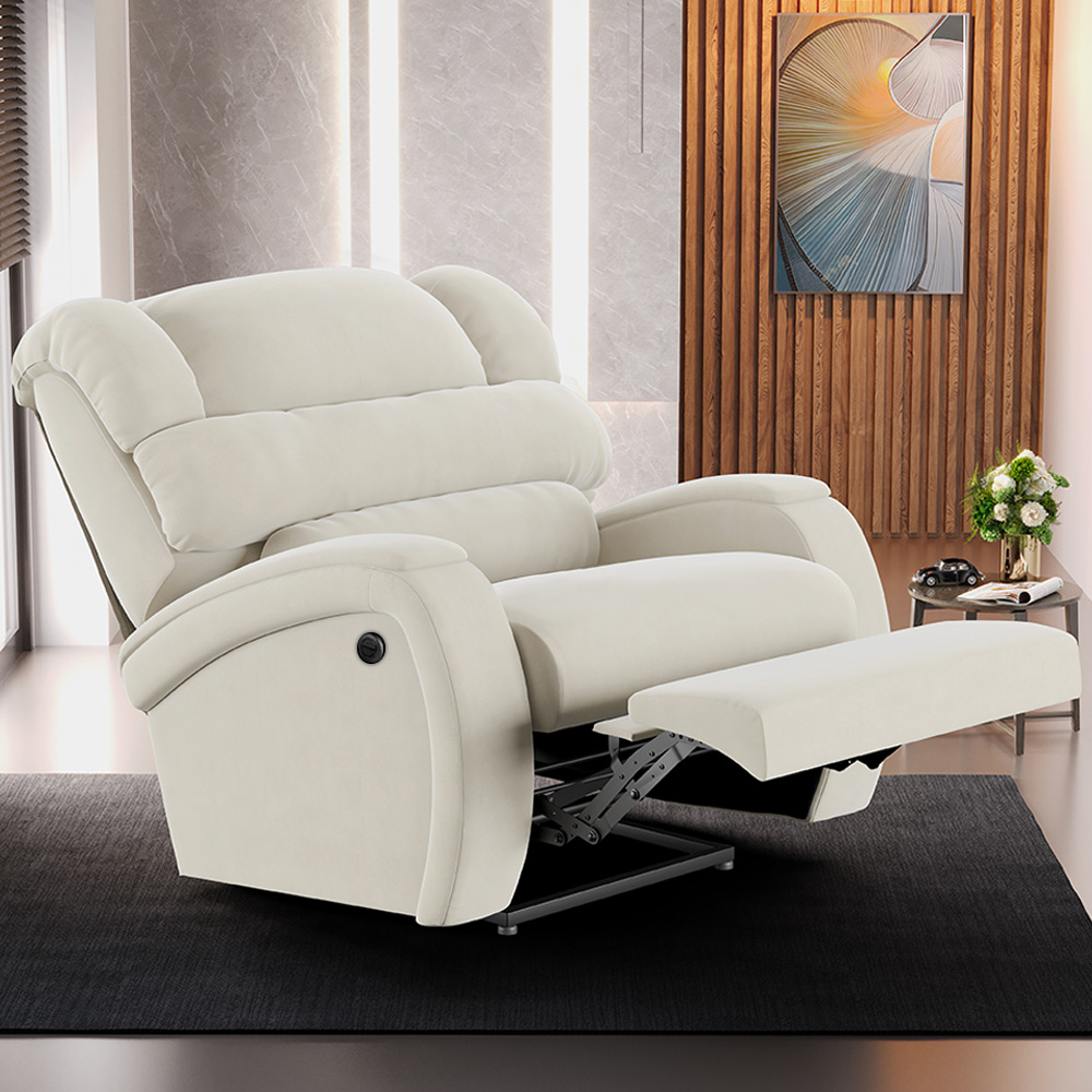 Poltrona do Papai Sala de Cinema Reclinável Kylie Power Elétrica Veludo Bege G23