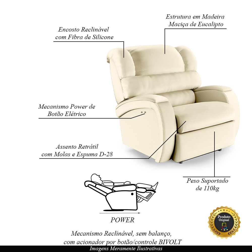 Poltrona do Papai Sala de Cinema Reclinável Kylie Power Touch PU Bege G23