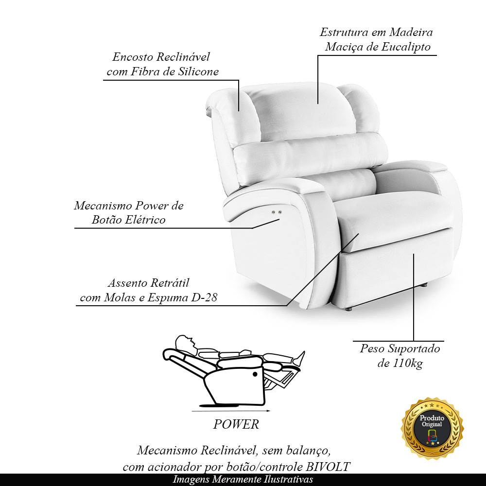 Poltrona do Papai Sala de Cinema Reclinável Kylie Power Touch PU Branco G23