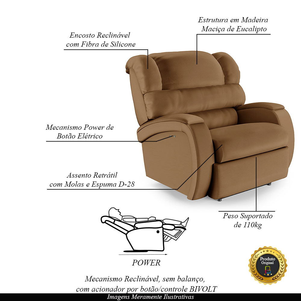 Poltrona do Papai Sala de Cinema Reclinável Kylie Power Touch PU Caramelo G23