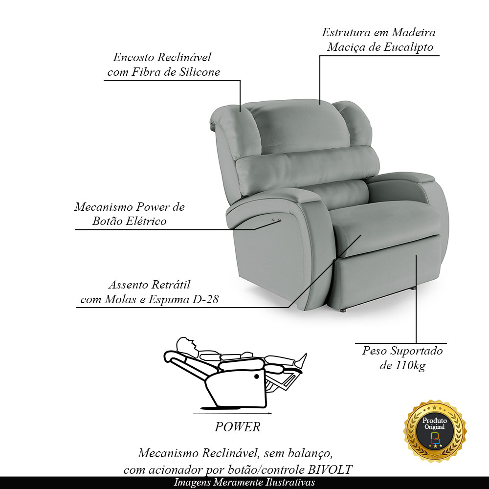 Poltrona do Papai Sala de Cinema Reclinável Kylie Power Touch PU Cinza G23