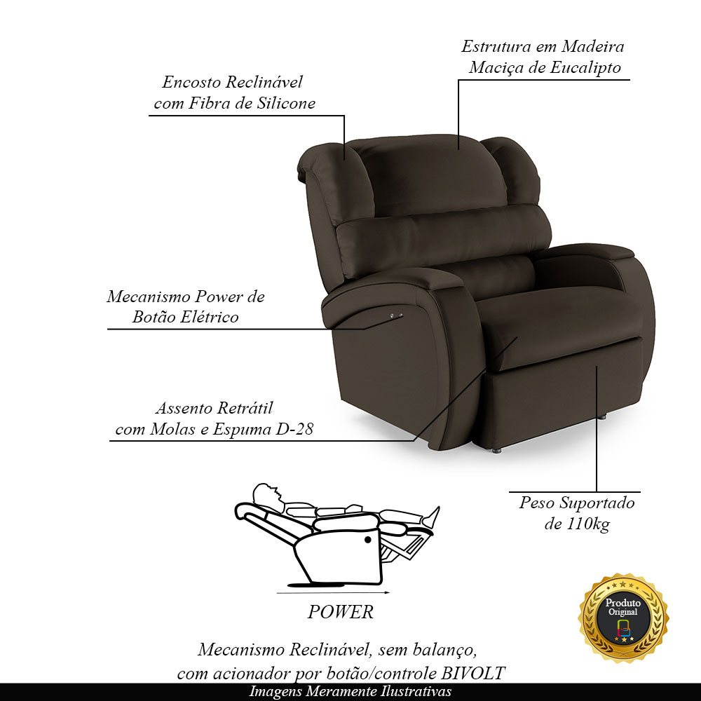 Poltrona do Papai Sala de Cinema Reclinável Kylie Power Touch PU Marrom G23
