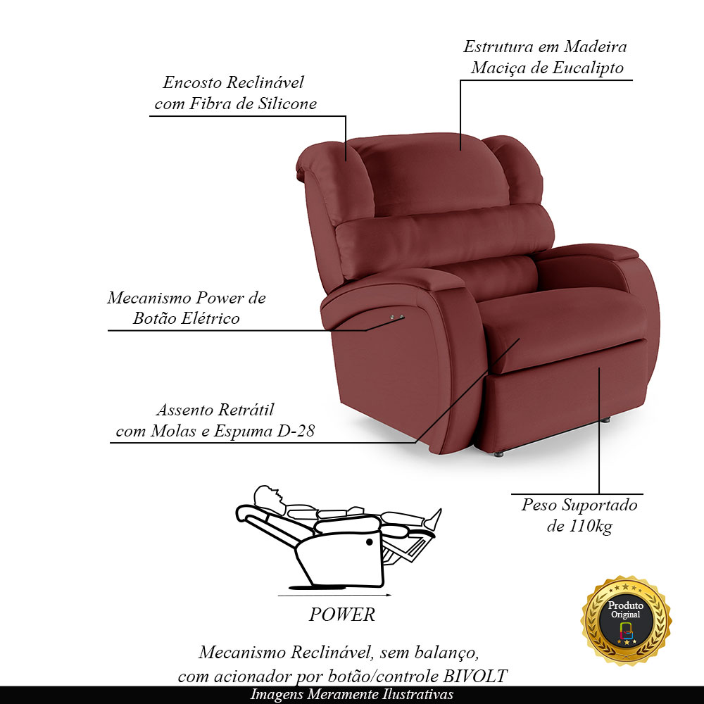Poltrona do Papai Sala de Cinema Reclinável Kylie Power Touch PU Vermelho G23