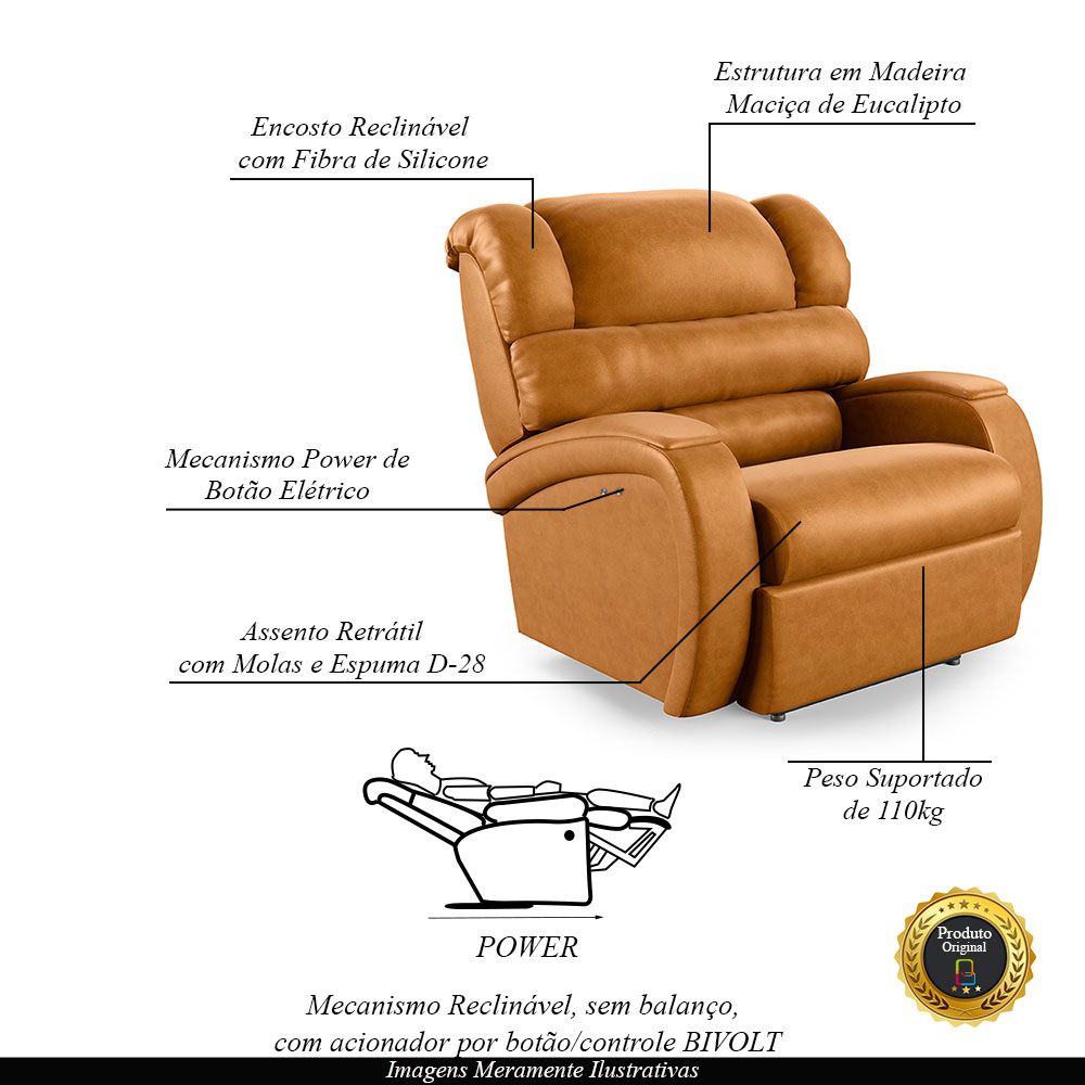 Poltrona do Papai Sala de Cinema Reclinável Kylie Power Touch PU Whisky G23