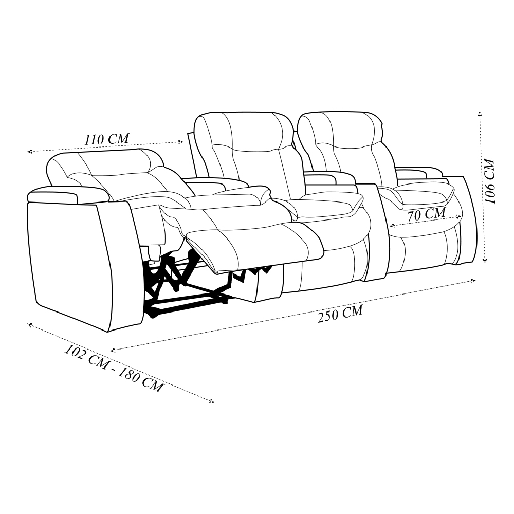 Poltrona do Papai Tripla Reclinável Sala de Cinema  Elétrica Porta-Copos LED Yellowstone Couro Caramelo G86 - Gran Belo