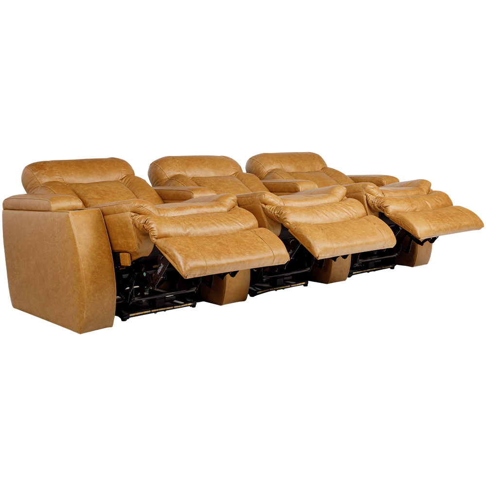 Poltrona do Papai Tripla Reclinável Sala de Cinema Yellowstone Elétrica Porta-Copos LED Couro Caramelo G86 - Gran Belo