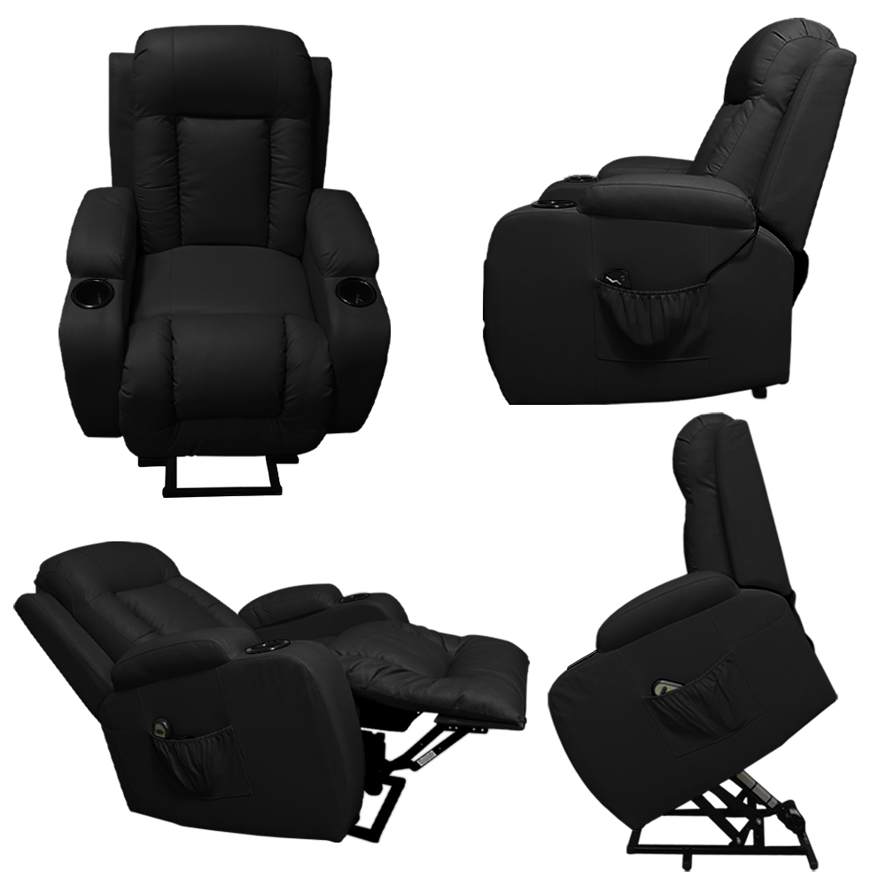 Poltrona do Papai com Massagem Aquecimento Austin Elevação Lift 150º PU Preto G31 - Gran Belo