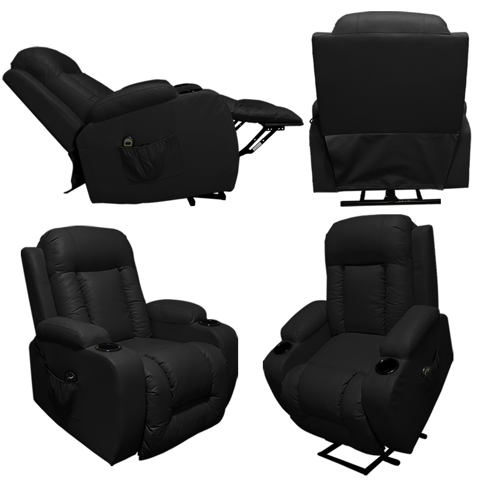 Poltrona do Papai com Massagem Aquecimento Austin Elevação Lift 150º PU Preto G31 - Gran Belo