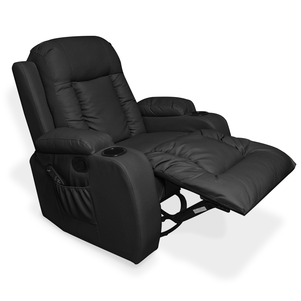 Poltrona do Papai com Massagem e Aquecimento Reclinável Austin Balanço Giratória PU Preto G31 - Gran Belo