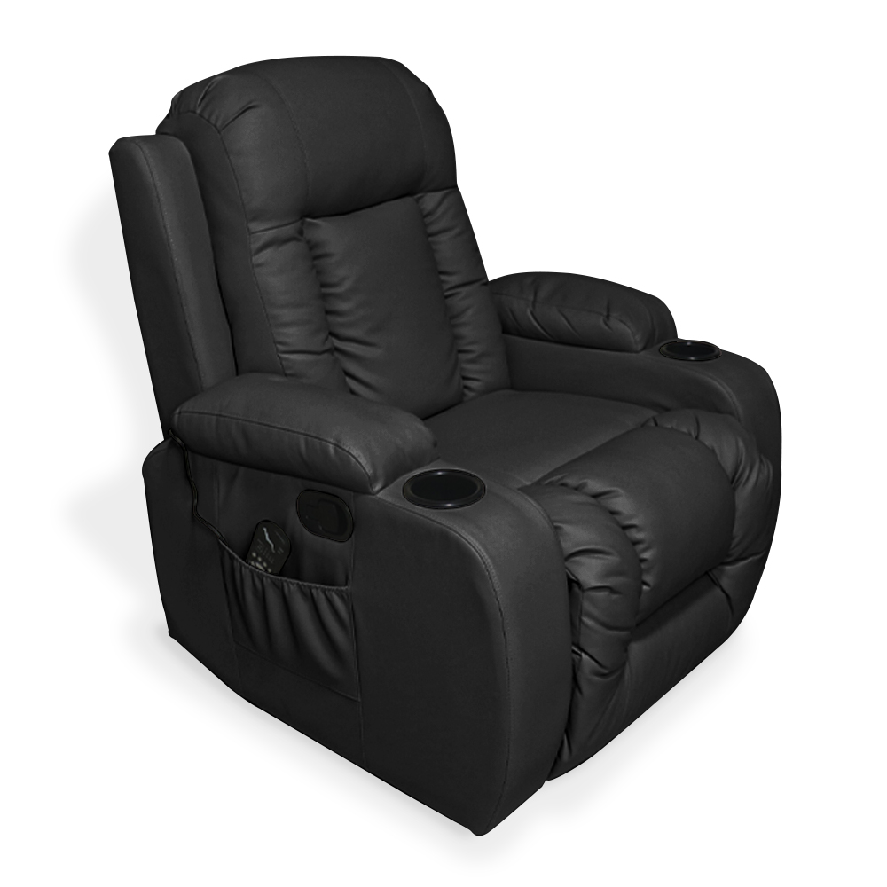Poltrona do Papai com Massagem e Aquecimento Reclinável Austin Balanço Giratória PU Preto G31 - Gran Belo