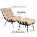 Poltrona e Puff Decorativos Sala de Estar Costela Base Preta Couro Bege G34 - Gran Belo