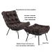 Poltrona e Puff Decorativos Sala de Estar Costela Base Preta Couro Marrom G34 - Gran Belo