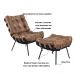 Poltrona e Puff Decorativos Sala de Estar Costela Base Preta Couro Mel G34 - Gran Belo