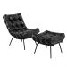 Poltrona e Puff Decorativos Sala de Estar Costela Base Preta Couro Preto G34 - Gran Belo