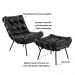 Poltrona e Puff Decorativos Sala de Estar Costela Base Preta Couro Preto G34 - Gran Belo