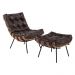 Poltrona e Puff Decorativos Sala de Estar Costela Couro Marrom G34 - Gran Belo