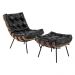 Poltrona e Puff Decorativos Sala de Estar Costela Couro Preto G34 - Gran Belo