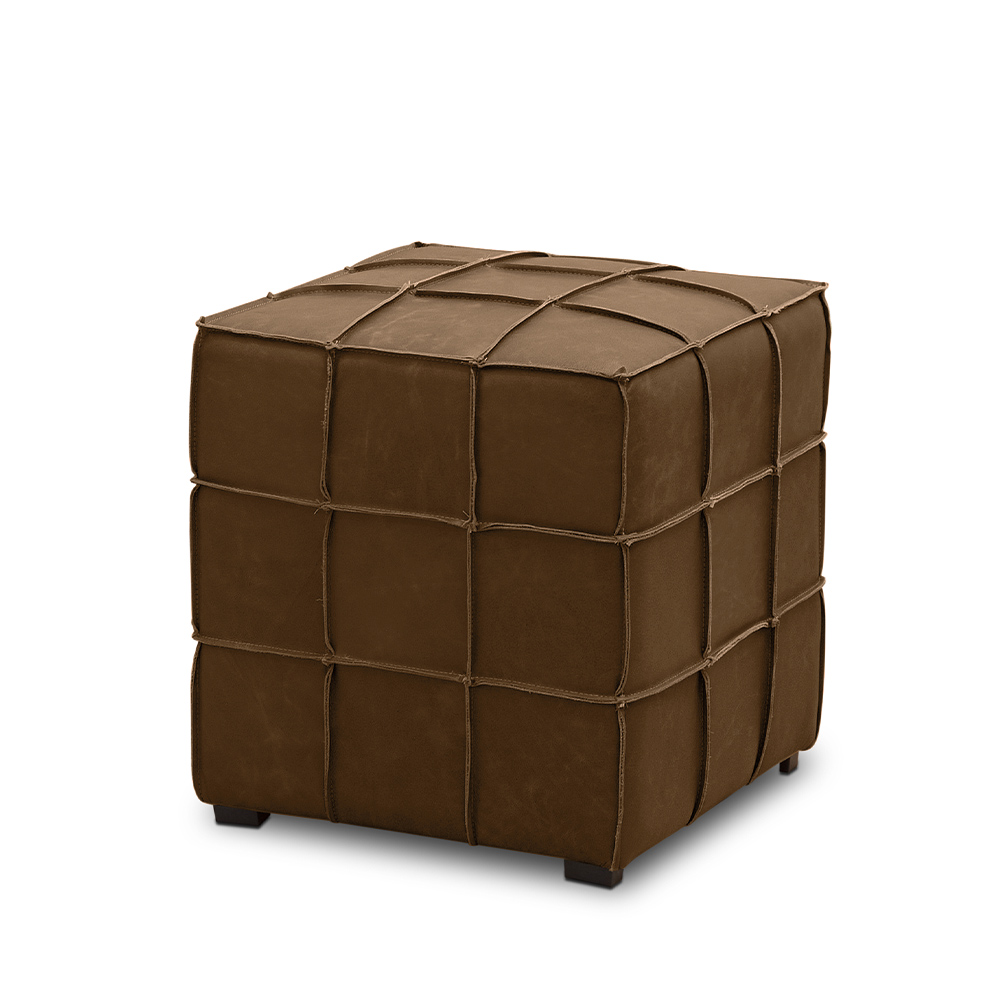 Puff Decorativo Augusto 43cm Sala de Estar Couro Marrom Claro Manchado G88 - Gran Belo