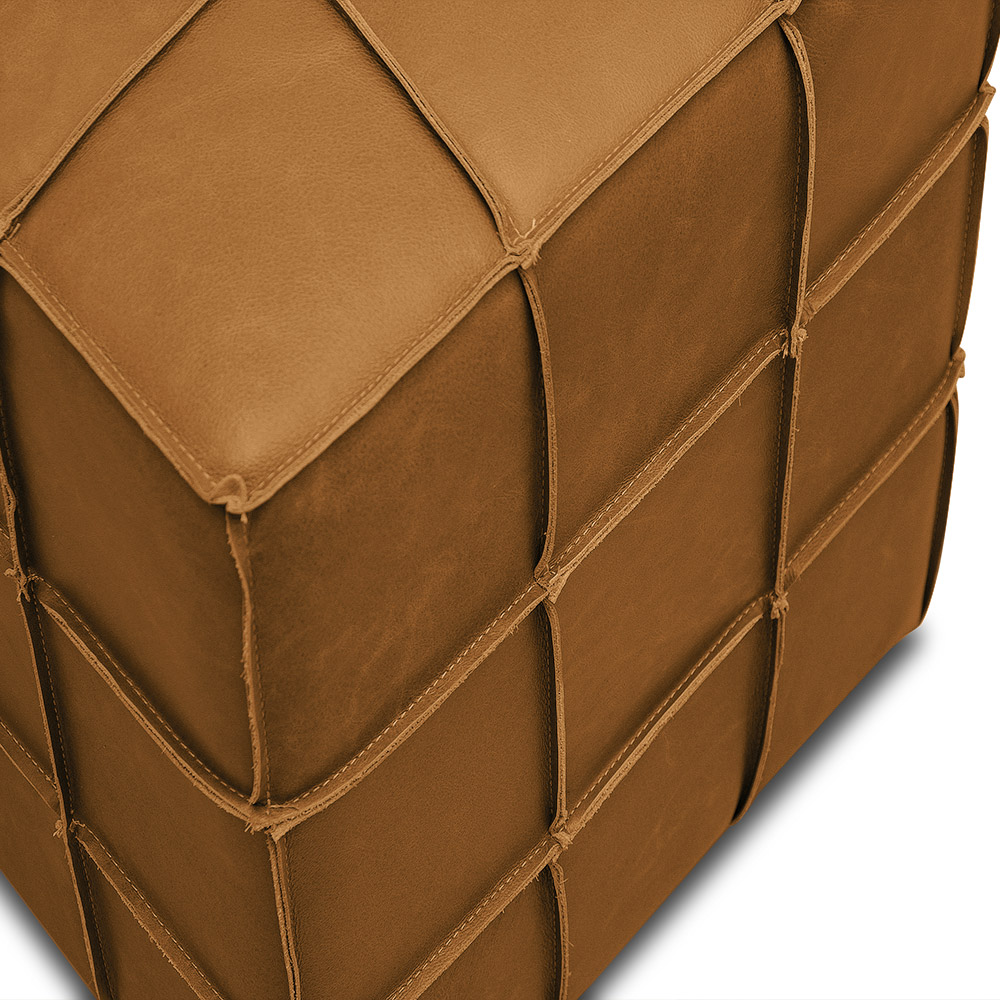 Puff Decorativo Augusto 70cm Sala de Estar Couro Caramelo Manchado G88 - Gran Belo